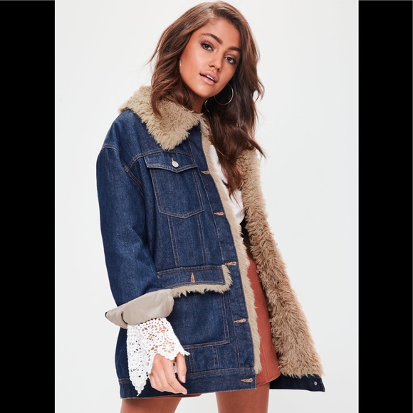 Missguided Jackets & Blazers - Misguided fur lined jean denim jacket 6 S M NWT